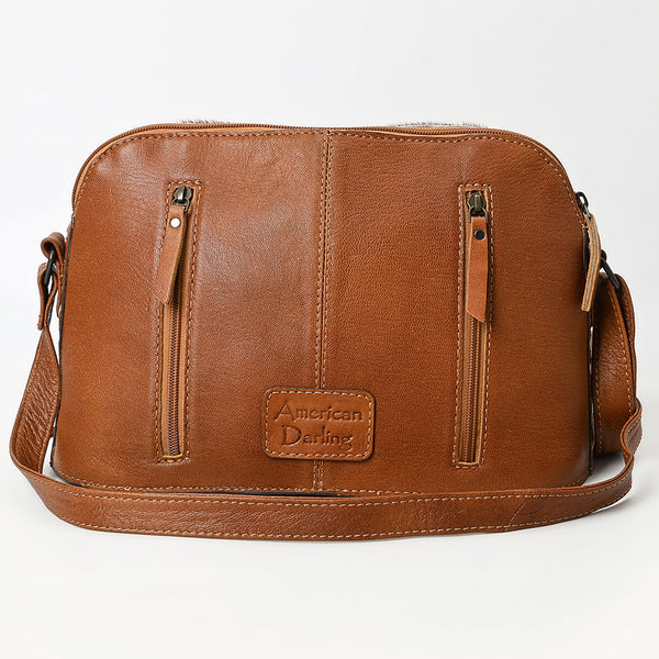 ADBG931 American Darling Western Leather Cross body Bag with Hair-On Cowhide and Hand Tooled Floral Carving