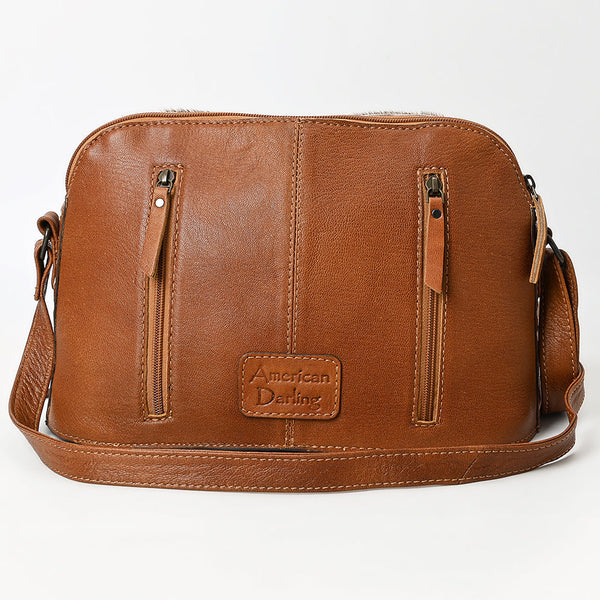 ADBG931 American Darling Western Leather Cross body Bag with Hair-On Cowhide and Hand Tooled Floral Carving