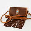 ADBGD143 American Darling Handcrafted Leather Small Cross body Bag with Fringes & Braided Trim