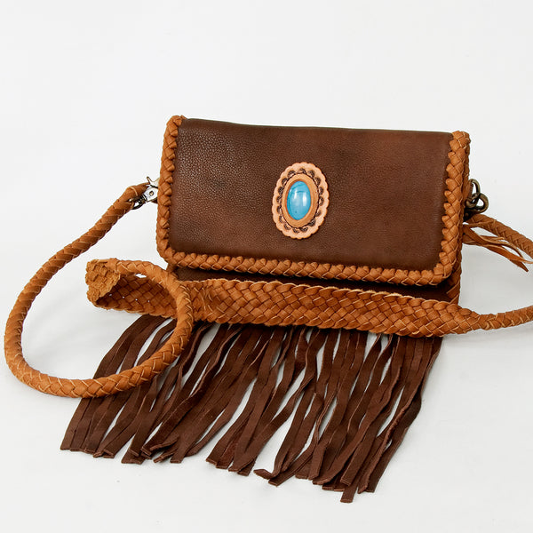 ADBGD143 American Darling Handcrafted Leather Small Cross body Bag with Fringes & Braided Trim