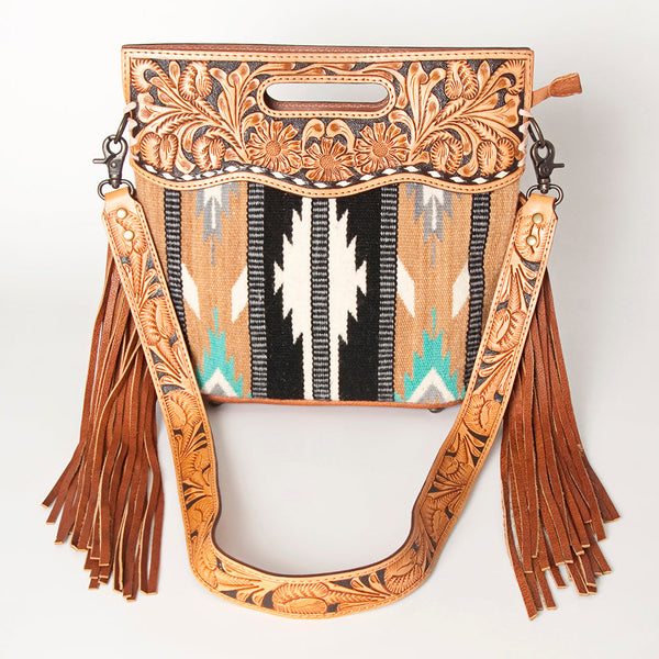 LC-ADBGS146 Southwestern Wool Blanket & Tooled Leather Shoulder Bag - Western Fringe Crossbody