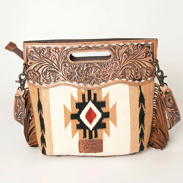 LC-ADBGS146 Southwestern Wool Blanket & Tooled Leather Shoulder Bag - Western Fringe Crossbody