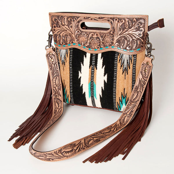 LC-ADBGS146 Southwestern Wool Blanket & Tooled Leather Shoulder Bag - Western Fringe Crossbody