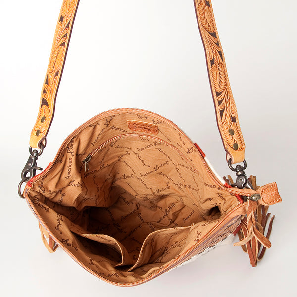 ADBG510 Tooled Leather & Saddle Blanket Crossbody Bag Western Fringe Purse by American Darling