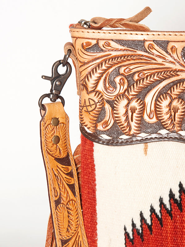 ADBG510 Tooled Leather & Saddle Blanket Crossbody Bag Western Fringe Purse by American Darling