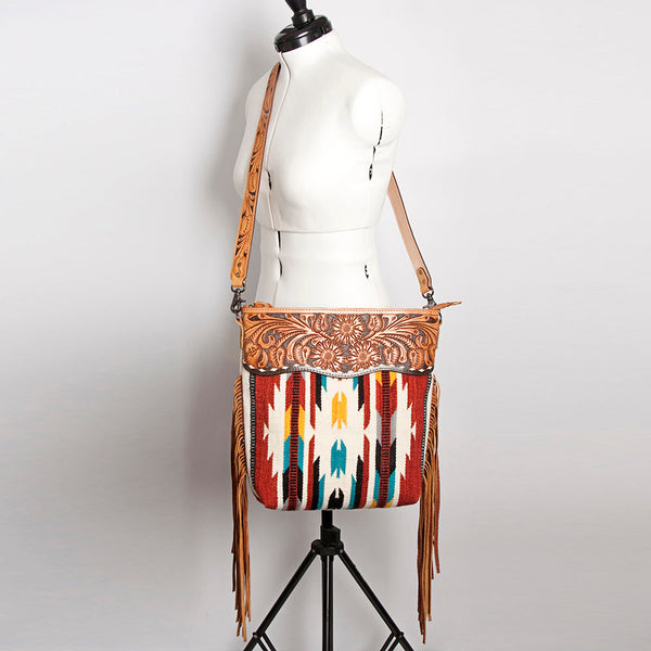 ADBG510 American Darling Signature Cross Body Bag - Hand Tooled Floral Leather & Woven Saddle Blanket