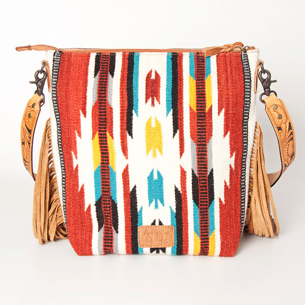 ADBG510 Tooled Leather & Saddle Blanket Crossbody Bag Western Fringe Purse by American Darling