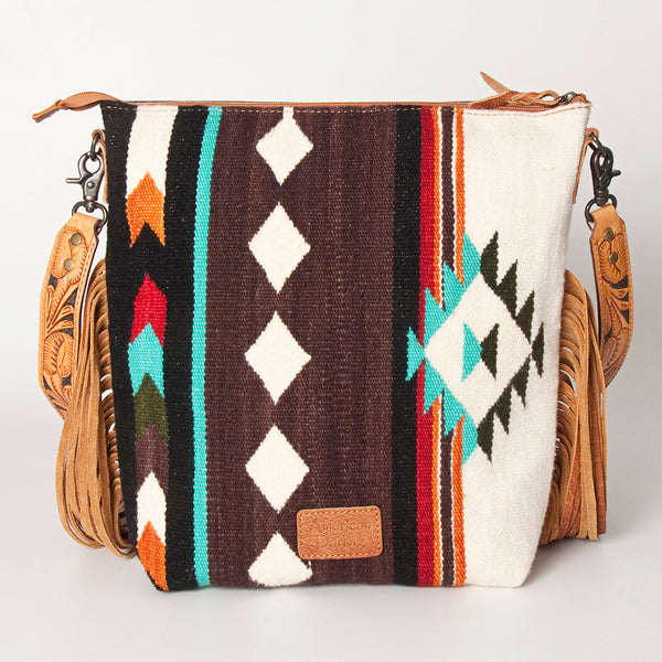 ADBG510 American Darling Signature Cross Body Bag - Hand Tooled Floral Leather & Woven Saddle Blanket