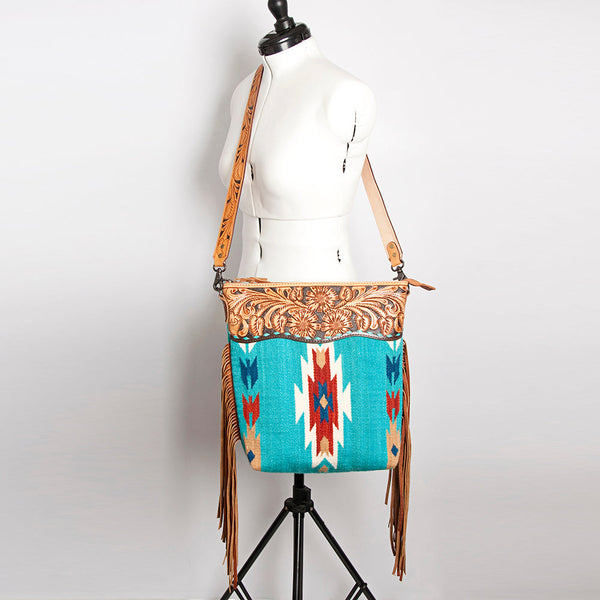 ADBG510 American Darling Signature Cross Body Bag - Hand Tooled Floral Leather & Woven Saddle Blanket