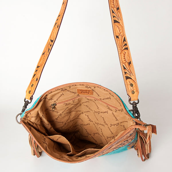 ADBG510 Tooled Leather & Saddle Blanket Crossbody Bag Western Fringe Purse by American Darling