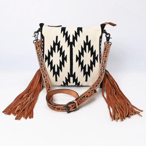 ADBG891 American Darling Hand-Woven Saddle Blanket Large Cross body Bag | Tooled Leather Fringed Purse