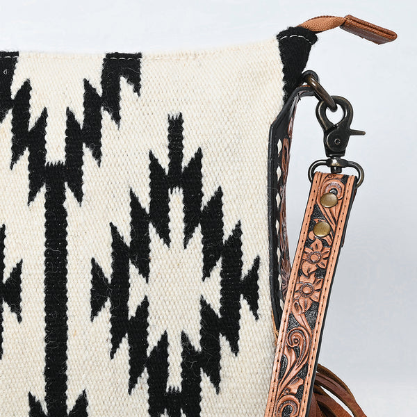 ADBG891 American Darling Hand-Woven Saddle Blanket Large Cross body Bag | Tooled Leather Fringed Purse