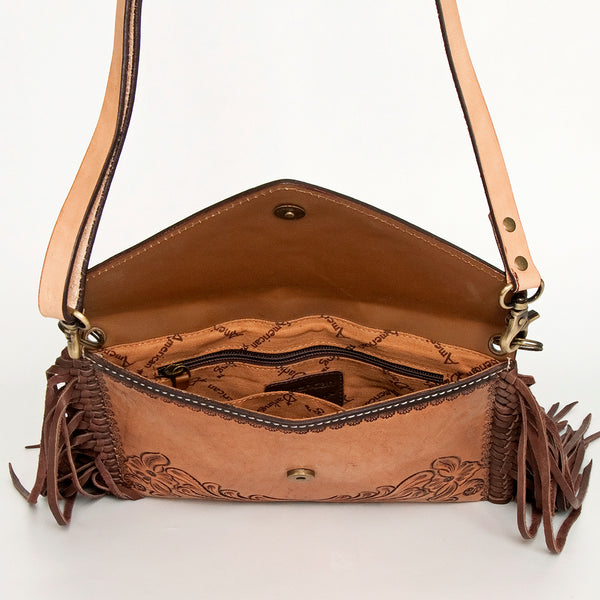 ADBGA290 American Darling Hand Tooled Floral Carved Leather Envelope with Fringes