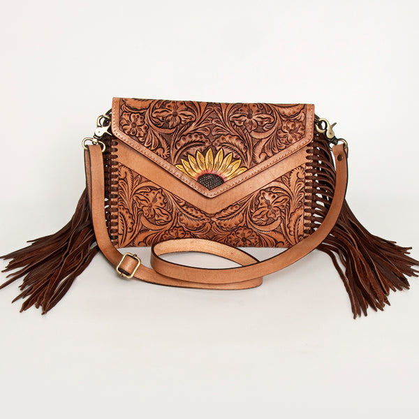 ADBGA290 American Darling Hand Tooled Floral Carved Leather Envelope with Fringes