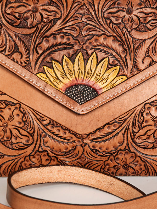 ADBGA290 American Darling Hand Tooled Floral Carved Leather Envelope with Fringes