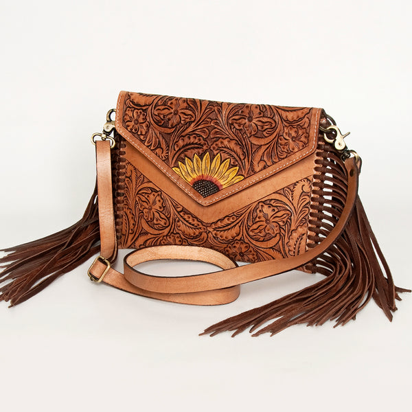 ADBGA290 American Darling Hand Tooled Floral Carved Leather Envelope with Fringes