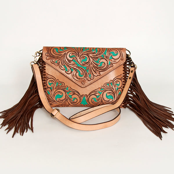 ADBGA290 American Darling Hand Tooled Floral Carved Leather Envelope with Fringes