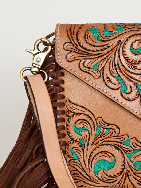 ADBGA290 American Darling Hand Tooled Floral Carved Leather Envelope with Fringes