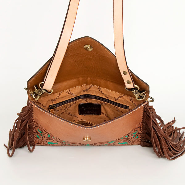 ADBGA290 American Darling Hand Tooled Floral Carved Leather Envelope with Fringes