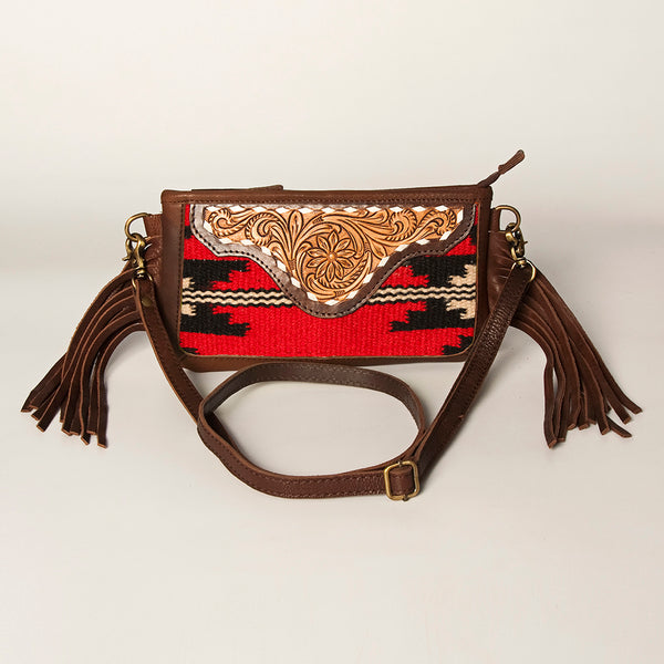 ADBGA188 American Darling Southwestern Wool & Leather Fringe Crossbody Bag with Hand-Tooled Flap