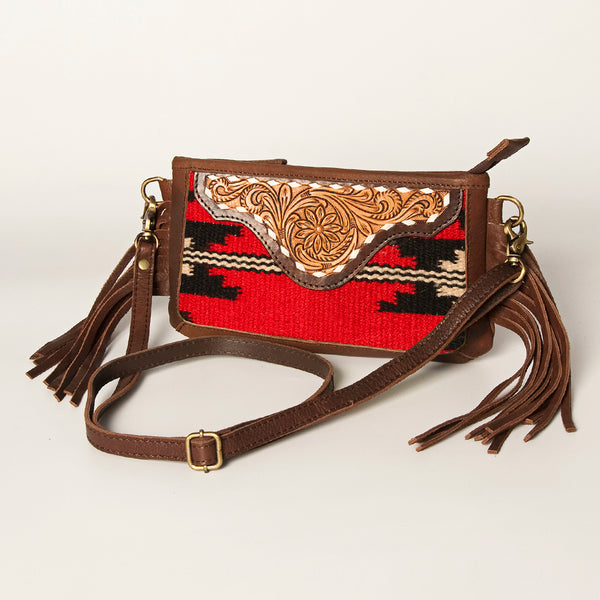 ADBGA188 American Darling Southwestern Wool & Leather Fringe Crossbody Bag with Hand-Tooled Flap