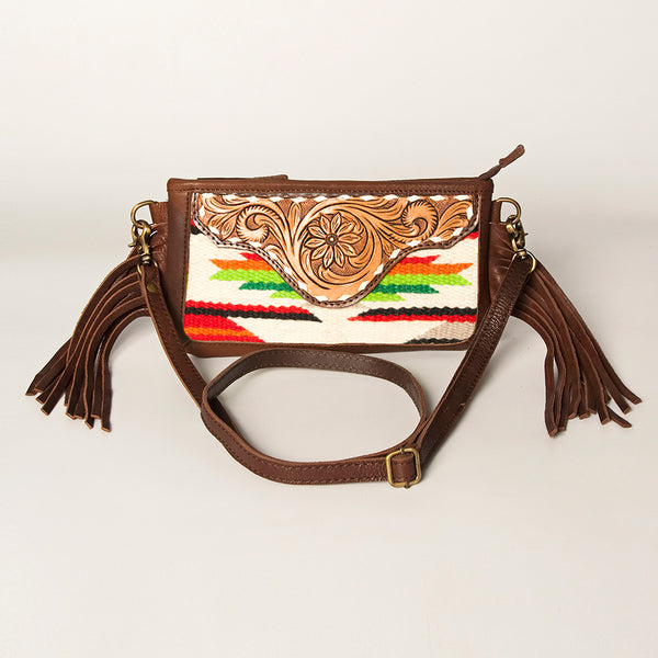 ADBGA188 American Darling Southwestern Wool & Leather Fringe Crossbody Bag with Hand-Tooled Flap
