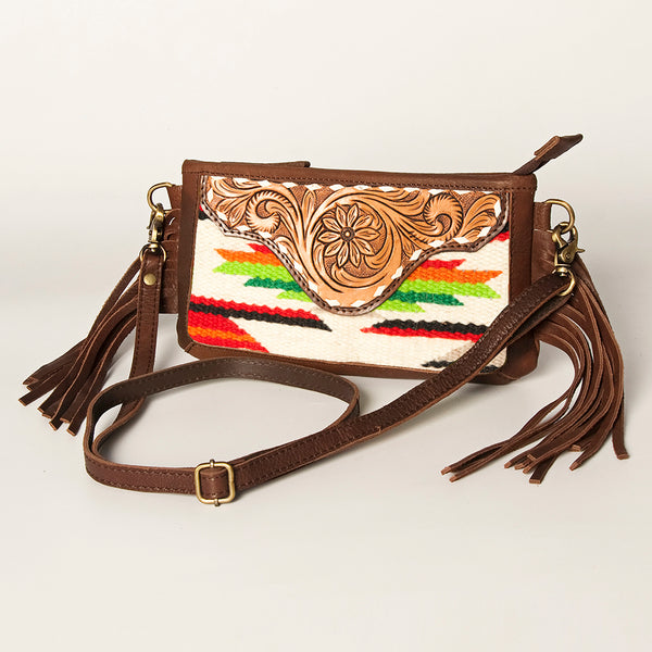 ADBGA188 American Darling Southwestern Wool & Leather Fringe Crossbody Bag with Hand-Tooled Flap