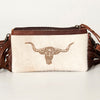 LC-ADBGS142 Western Rodeo Crossbody - Hair-On Leather Bag with Steer Wrestling Print & Fringe
