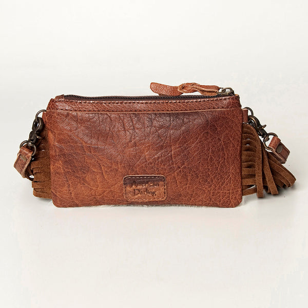 LC-ADBGS142 Western Rodeo Crossbody - Hair-On Leather Bag with Steer Wrestling Print & Fringe
