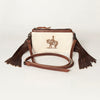 LC-ADBGS142 Western Rodeo Crossbody - Hair-On Leather Bag with Steer Wrestling Print & Fringe