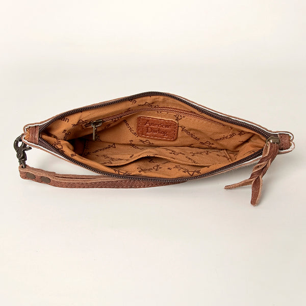 ADBG344 American Darling Western Leather Wristlet Bag in White Hair-On Cowhide