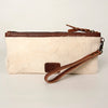 ADBG344 American Darling Western Leather Wristlet Bag in White Hair-On Cowhide