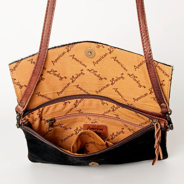ADBGS178 Black Cowhide Leather Envelope Bag with Cowboy Horse Embroidery - Western Sling Purse