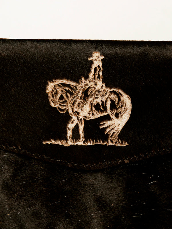 ADBGS178 Black Cowhide Leather Envelope Bag with Cowboy Horse Embroidery - Western Sling Purse