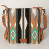 ADBG905 Southwestern Wool Blanket & Tooled Leather Strap Crossbody Bag by American Darling