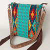 ADBG905 Southwestern Wool Blanket & Tooled Leather Strap Crossbody Bag by American Darling