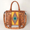 ADBG230 American Darling Hand Tooled Floral Western Leather Woven Saddle Blanket Tote Bag