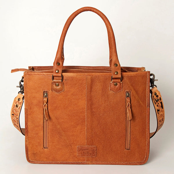 ADBG230 American Darling Hand Tooled Floral Western Leather Woven Saddle Blanket Tote Bag