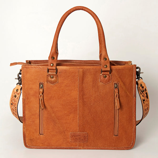 ADBG230 American Darling Hand Tooled Floral Western Leather Woven Saddle Blanket Tote Bag