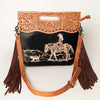 ADBGS146 Engraved Cowhide & Tooled Leather Shoulder Bag - Western Fringe Crossbody