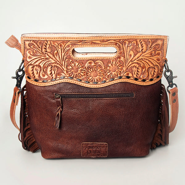 ADBGS146 Engraved Cowhide & Tooled Leather Shoulder Bag - Western Fringe Crossbody