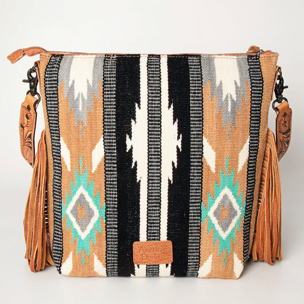ADBG510 American Darling Signature Cross Body Bag - Hand Tooled Floral Leather & Woven Saddle Blanket