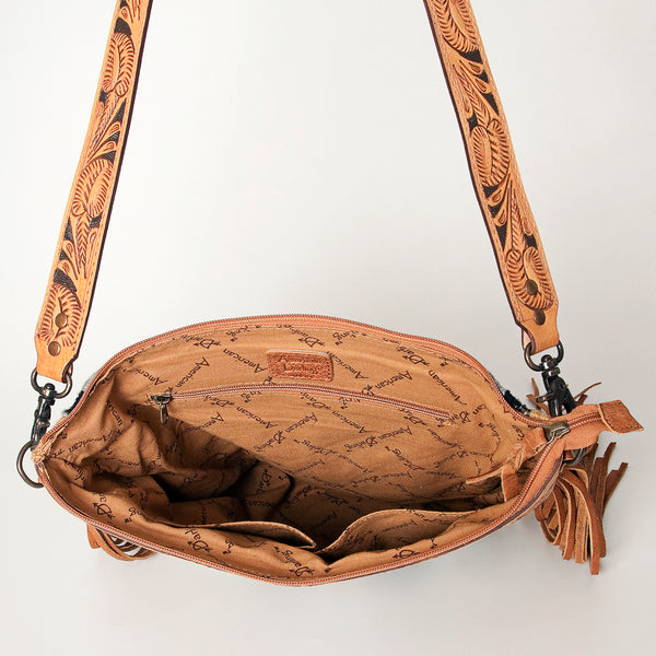 ADBG510 Tooled Leather & Saddle Blanket Crossbody Bag Western Fringe Purse by American Darling