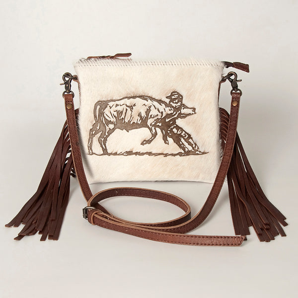 ADBG109 American Darling Western Leather Crossbody Bag Hair-On Cowhide and Fringe