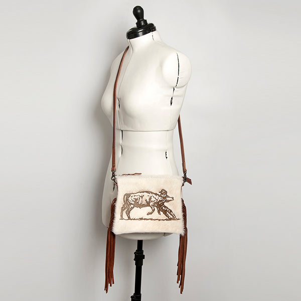 ADBG109 American Darling Western Leather Crossbody Bag Hair-On Cowhide and Fringe