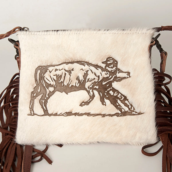ADBG109 American Darling Western Leather Crossbody Bag Hair-On Cowhide and Fringe