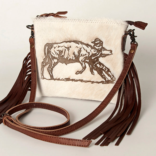 ADBG109 American Darling Western Leather Crossbody Bag Hair-On Cowhide and Fringe
