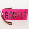 ADBG344 American Darling Western Leather Wristlet Bag with Hair-On Cowhide and Inlay