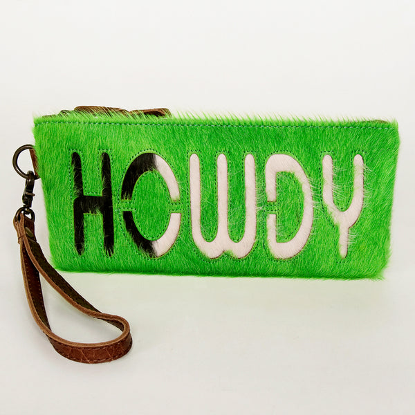 ADBG344 American Darling Western Leather Wristlet Bag with Hair-On Cowhide and Inlay