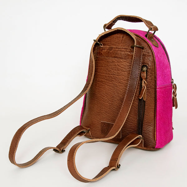 ADBGS156 Hot Pink Cowhide Leather Backpack with Inlay - Western Cowgirl Statement Bag